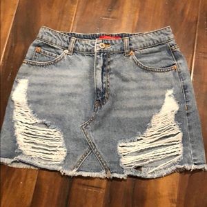 Distressed denim skirt